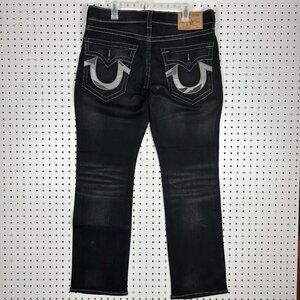True Religion Black Denim Jeans Size 36x34 Straight Streetwear Camo Pocket Flap